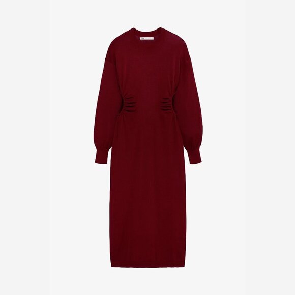 NWT Zara plum burgundy long sleeve cotton dress with side cutouts, L - Picture 6 of 10